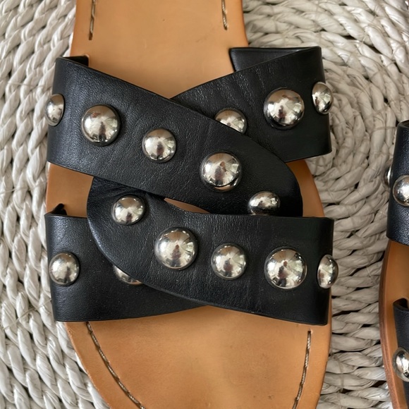 Marc Fisher Pagie Leather Studded Slide Sandals in Black - 8 - Picture 5 of 5